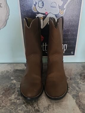 ​"JUSTIN Men's Temple Clay Brown Leather Roper Boots (Style JB3001) - Size 8.5 D